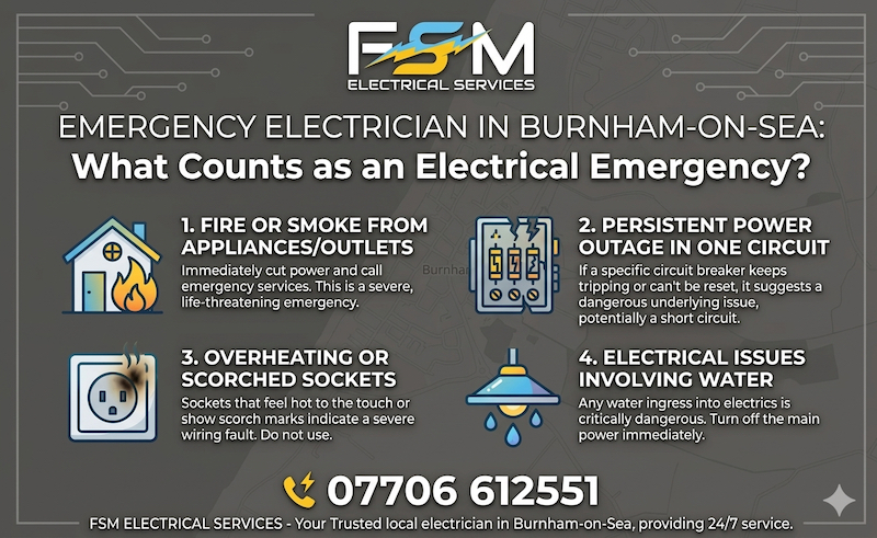 24 hour electrician Burnham-on-Sea, urgent electrical fault, tripping electrics, electrical emergency repairs